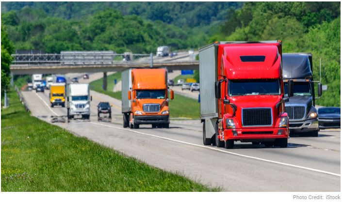Semi-trucks on a highway